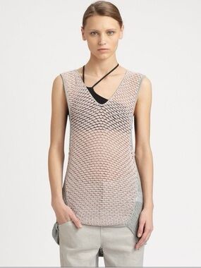Helmut Lang Orange and Light Gray Open-Knit Sleeveless Tank